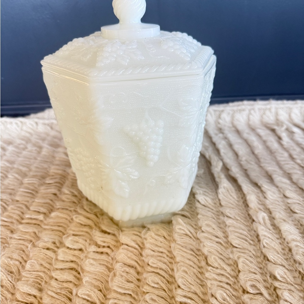 White Embossed Glass Jar with Lid